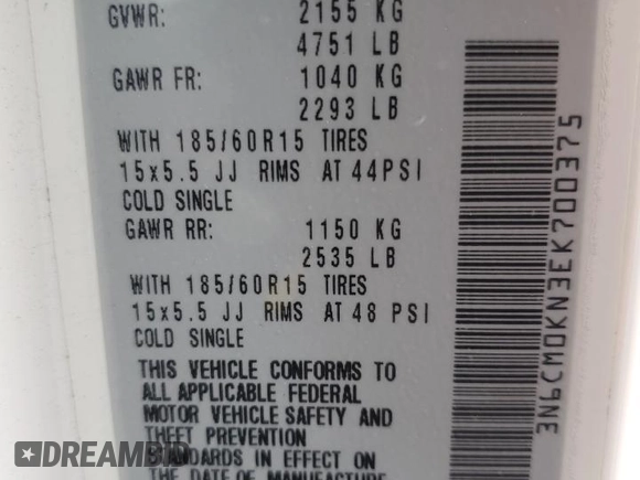 2014 Nissan NV200 S z VIN 3N6CM0KN3EK700375, wystawiony jako Copart lot #57416565 z przebiegiem 67 564 mil mil oraz Szkoda całkowita • Salvage title. Historia ofert i sprzedaży dostępna na DreamBid. Obrazek 14.
