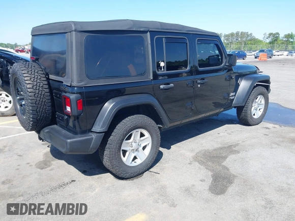 2018 Jeep Wrangler Unlimited Sport with VIN 1C4HJXDN3JW198375, listed as a IAAI auction lot 41965568 with 106,418 mi miles and . Bid and sale history available at DreamBid. Image 4.
