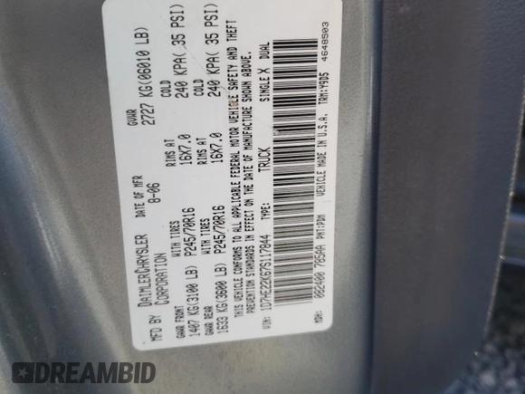 2007 Dodge Dakota ST with VIN 1D7HE22K67S117844, listed as a Copart auction lot 54493505 with 160,180 mi miles and Clean Title. Bid and sale history available at DreamBid. Image 12.