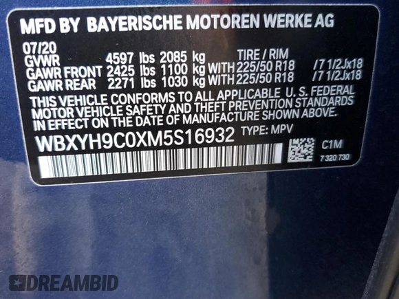 2021 BMW X2 sDrive28i with VIN WBXYH9C0XM5S16932, listed as a Copart auction lot 43053414 with 17,526 mi miles. Bid and sale history available at carsss.com. Image 12.