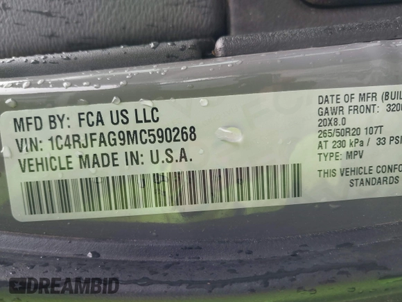 2021 Jeep Grand Cherokee Laredo X z VIN 1C4RJFAG9MC590268, wystawiony jako IAAI lot #41614514 z przebiegiem 60 933 mil mil oraz . Historia ofert i sprzedaży dostępna na DreamBid. Obrazek 9.