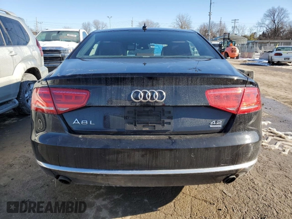 2012 Audi A8 L with VIN WAURVAFD2CN024877, listed as a Copart auction lot 45857735 with 104,641 mi miles and Salvage Title. Bid and sale history available at carsss.com. Image 6.