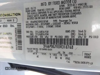 2013 Ford Fusion S with VIN 3FA6P0G70DR318768, listed as a IAAI auction lot 42103791 with 165,755 mi miles. Bid and sale history available at carsss.com. Image 9.