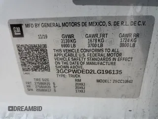 2020 Chevrolet Silverado 1500 RST with VIN 3GCPWDED2LG196135, listed as a Copart auction lot 86521134 with 129,707 mi miles and Clean Title. Bid and sale history available at DreamBid. Image 12.