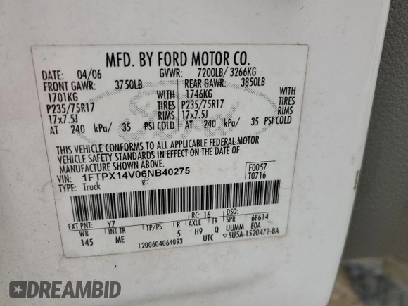 2006 Ford F-150 XLT with VIN 1FTPX14V06NB40275, listed as a Copart auction lot 47779085 with 147,077 mi miles and Salvage Title. Bid and sale history available at carsss.com. Image 13.