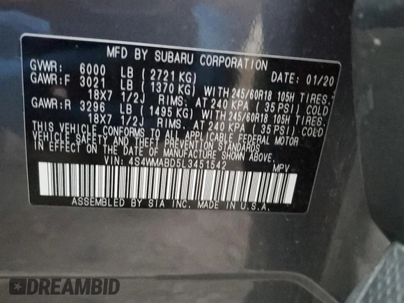 2020 Subaru Ascent Premium z VIN 4S4WMABD5L3451542, wystawiony jako Copart lot #78456024 z przebiegiem Nie podano mil oraz Szkoda całkowita • Salvage title. Historia ofert i sprzedaży dostępna na DreamBid. Obrazek 13.