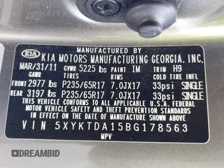 2011 Kia Sorento LX with VIN 5XYKTDA15BG178563, listed as a IAAI auction lot 42259714 with 174,268 mi miles and . Bid and sale history available at DreamBid. Image 9.