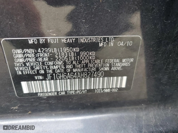 2010 Subaru Impreza Wagon i with VIN JF1GH6A64AH827490, listed as a Copart auction lot 50944305 with 184,451 mi miles and Salvage Title. Bid and sale history available at carsss.com. Image 13.