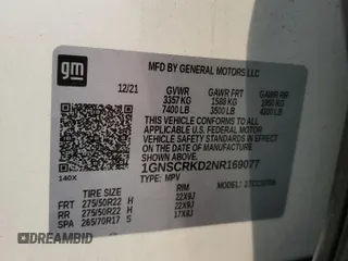 2022 Chevrolet Tahoe RST z VIN 1GNSCRKD2NR169077, wystawiony jako Copart lot #44983695 z przebiegiem 24 649 mil mil oraz Szkoda całkowita • Salvage title. Historia ofert i sprzedaży dostępna na DreamBid. Obrazek 15.