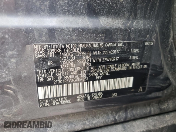 2019 Toyota RAV4 LE with VIN 2T3K1RFV0KW054264, listed as a Copart auction lot 49687875 with 40,643 mi miles and Clean Title. Bid and sale history available at carsss.com. Image 15.