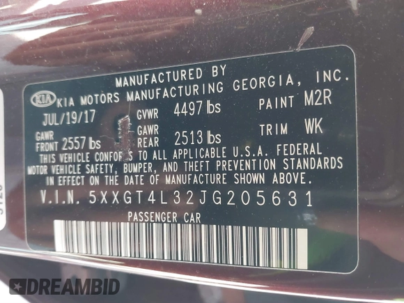 2018 Kia Optima LX with VIN 5XXGT4L32JG205631, listed as a IAAI auction lot 41861172 with 73,702 mi miles. Bid and sale history available at carsss.com. Image 9.
