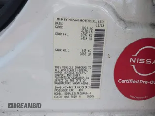 2019 Nissan Altima SR with VIN 1N4BL4CV4KC148593, listed as a IAAI auction lot 41887662 with 65,025 mi miles and . Bid and sale history available at DreamBid. Image 9.