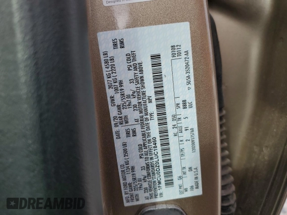 2020 Ford Escape Titanium Hybrid with VIN 1FMCU0DZ0LUC18460, listed as a Copart auction lot 57671085 with 97,587 mi miles and Salvage title. Bid and sale history available at DreamBid. Image 13.
