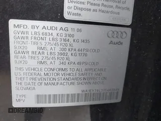 2007 Audi Q7 Premium Plus with VIN WA1EY74L37D063845, listed as a IAAI auction lot 41990769 with 1 mi miles. Bid and sale history available at carsss.com. Image 9.