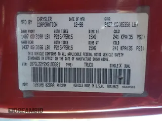 1999 Dodge Dakota SLT with VIN 1B7GL22Y2XS193321, listed as a Copart auction lot 50845475 with 0 mi miles and Salvage Title. Bid and sale history available at carsss.com. Image 12.