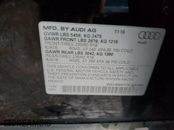 2020 Audi Q5 Premium with VIN WA1ANAFY7L2045884, listed as a Copart auction lot 72488902 with 34,008 mi miles. Bid and sale history available at carsss.com. Image 13.