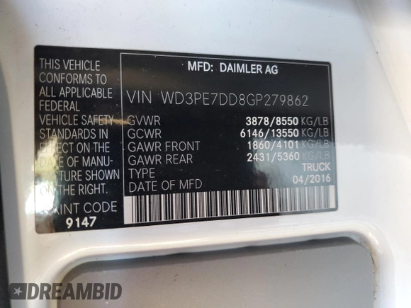 2016 Mercedes-Benz Sprinter Cargo with VIN WD3PE7DD8GP279862, listed as a Copart auction lot 45081325 with 220,116 mi miles and Clean Title. Bid and sale history available at carsss.com. Image 15.