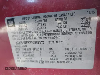 2015 GMC Terrain SLE with VIN 2GKFLWEKXF6262112, listed as a IAAI auction lot 41673930 with 91,728 mi miles and . Bid and sale history available at carsss.com. Image 9.