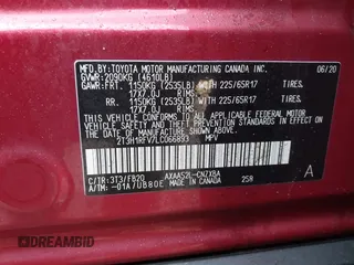 2020 Toyota RAV4 LE with VIN 2T3H1RFV7LC066893, listed as a IAAI auction lot 41730516 with 35,323 mi miles. Bid and sale history available at carsss.com. Image 9.