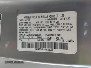 2005 Nissan 350Z 35th Anniversary Edition z VIN JN1AZ34D15M608766, wystawiony jako IAAI lot #41852248 z przebiegiem 261 809 mil mil oraz . Historia ofert i sprzedaży dostępna na DreamBid. Obrazek 9.