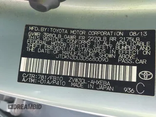 2013 Toyota Prius One with VIN JTDKN3DU3D5680090, listed as a IAAI auction lot 41794589 with 132,328 mi miles. Bid and sale history available at carsss.com. Image 9.