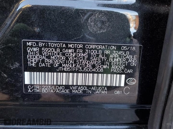 2018 Lexus LS 500 z VIN JTHB51FF3J5004008, wystawiony jako Copart lot #78175134 z przebiegiem 33 983 mil mil oraz Szkoda całkowita • Salvage title. Historia ofert i sprzedaży dostępna na DreamBid. Obrazek 13.