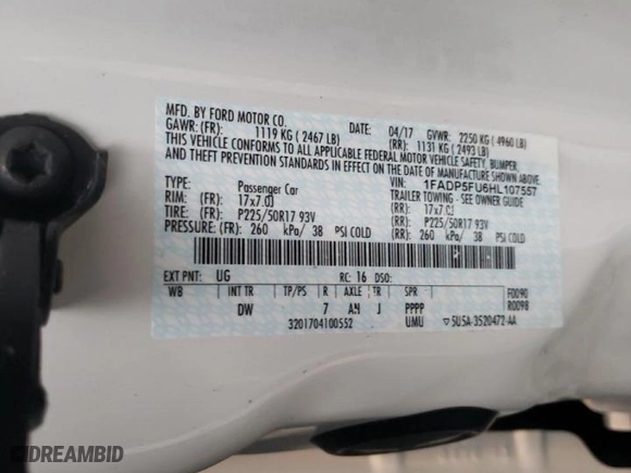 2017 Ford C-Max Energi Titanium with VIN 1FADP5FU6HL107557, listed as a Copart auction lot 36993843 with 67,327 mi miles. Bid and sale history available at carsss.com. Image 14.