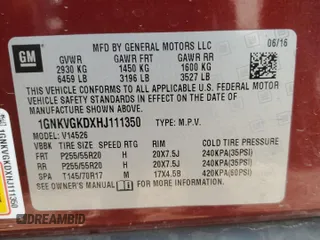 2017 Chevrolet Traverse LT with VIN 1GNKVGKDXHJ111350, listed as a Copart auction lot 50729445 with 95,064 mi miles and Salvage Title. Bid and sale history available at DreamBid. Image 15.