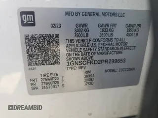 2023 Chevrolet Suburban Premier with VIN 1GNSCFKD2PR299653, listed as a Copart auction lot 53558995 with 55,593 mi miles and Clean title. Bid and sale history available at DreamBid. Image 13.