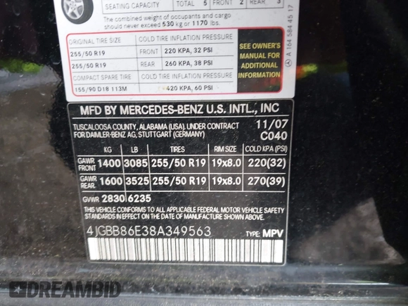 2008 Mercedes-Benz M 350 с VIN 4JGBB86E38A349563, выставлен на аукционе IAAI как лот 42338970 с пробегом 237 107 миль миль и . История ставок и продаж доступна на DreamBid. Изображение 9.