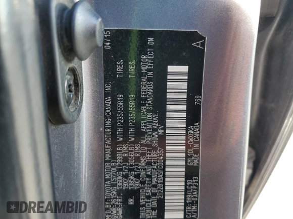 2015 Lexus RX 450h с VIN 2T2ZB1BA5FC004357, выставлен на аукционе Copart как лот 54833505 с пробегом 122 413 миль миль и Списание • Salvage title. История ставок и продаж доступна на DreamBid. Изображение 13.