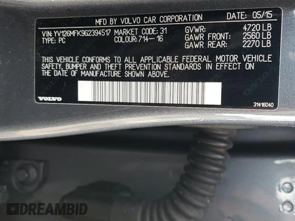 2016 Volvo S60 T5 Drive-E Premier with VIN YV126MFK9G2394517, listed as a Copart auction lot 77310143 with 134,866 mi miles. Bid and sale history available at carsss.com. Image 12.