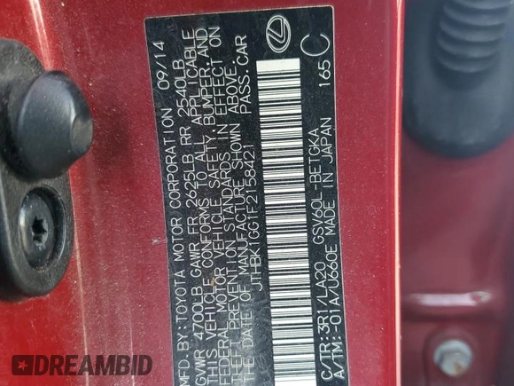 2015 Lexus ES 330 with VIN JTHBK1GG1F2158421, listed as a Copart auction lot 60291825 with 116,474 mi miles and Salvage title. Bid and sale history available at DreamBid. Image 12.