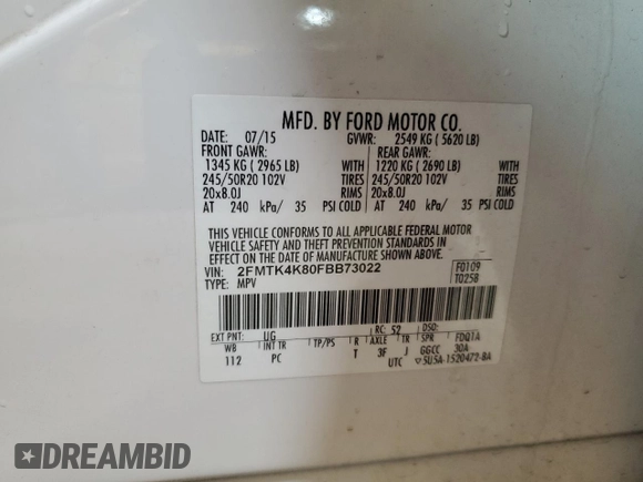 2015 Ford Edge Titanium z VIN 2FMTK4K80FBB73022, wystawiony jako Copart lot #53654035 z przebiegiem 155 848 mil mil oraz Szkoda całkowita • Salvage title. Historia ofert i sprzedaży dostępna na DreamBid. Obrazek 14.