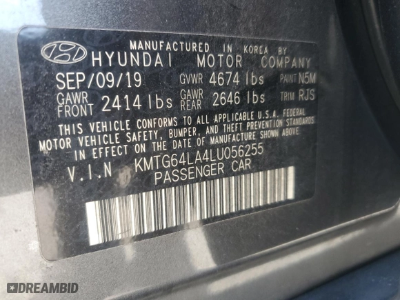 2020 Genesis G70 2.0T with VIN KMTG64LA4LU056255, listed as a Copart auction lot 49389505 with 71,720 mi miles and Non Repairable. Bid and sale history available at carsss.com. Image 14.