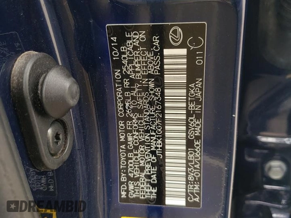 2015 Lexus ES 330 with VIN JTHBK1GG7F2167348, listed as a Copart auction lot 45210335 with 56,049 mi miles and Clean Title. Bid and sale history available at DreamBid. Image 14.
