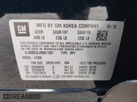 2021 Buick Encore GX Select с VIN KL4MMESL4MB071667, выставлен на аукционе IAAI как лот 42316833 с пробегом 41 202 миль миль и . История ставок и продаж доступна на DreamBid. Изображение 9.