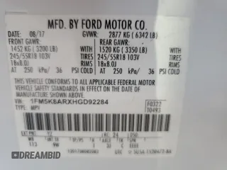 2017 Ford Police Interceptor Utility z VIN 1FM5K8ARXHGD92284, wystawiony jako Copart lot #62311115 z przebiegiem 79 646 mil mil oraz Szkoda całkowita • Salvage title. Historia ofert i sprzedaży dostępna na DreamBid. Obrazek 13.