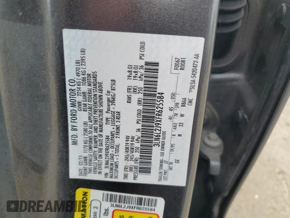 2015 Lincoln MKZ with VIN 3LN6L2J9XFR625584, listed as a Copart auction lot 54835625 with 169,062 mi miles and Clean title. Bid and sale history available at DreamBid. Image 12.