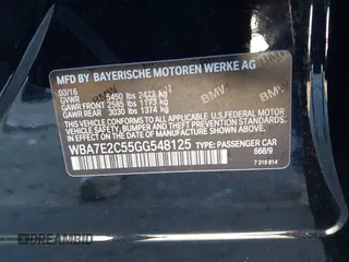 2016 BMW 7 Series 740i z VIN WBA7E2C55GG548125, wystawiony jako IAAI lot #41351277 z przebiegiem Nie podano mil oraz . Historia ofert i sprzedaży dostępna na DreamBid. Obrazek 9.