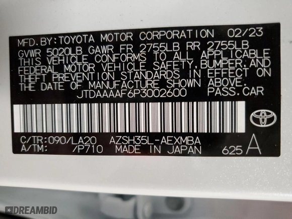 2023 Toyota Crown XLE with VIN JTDAAAAF6P3002600, listed as a Copart auction lot 75721434 with 11,745 mi miles and Salvage Title. Bid and sale history available at carsss.com. Image 14.