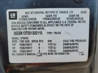 2005 Chevrolet Silverado 1500 LT with VIN 2GCEK13T551322110, listed as a Copart auction lot 54609835 with 156,790 mi miles and Clean Title. Bid and sale history available at DreamBid. Image 12.
