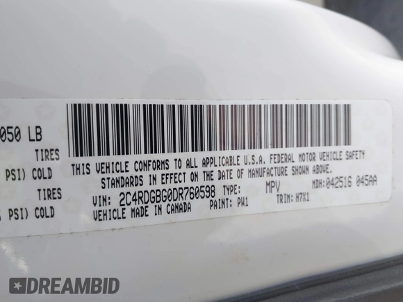2013 Dodge Grand Caravan SE with VIN 2C4RDGBG0DR760598, listed as a IAAI auction lot 41590428 with 182,847 mi miles and . Bid and sale history available at DreamBid. Image 9.