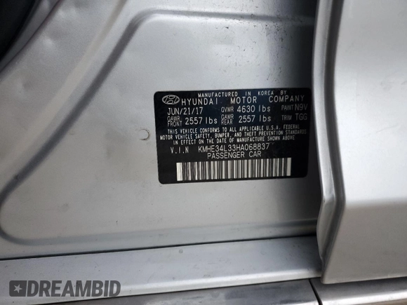 2017 Hyundai Sonata Limited with VIN KMHE34L33HA068837, listed as a Copart auction lot 81368983 with 41,202 mi miles and . Bid and sale history available at DreamBid. Image 12.