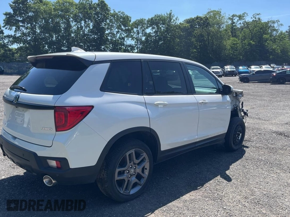 2023 Honda Passport EX-L with VIN 5FNYF8H55PB011474, listed as a Copart auction lot 62492595 with 18,327 mi miles and Salvage title. Bid and sale history available at DreamBid. Image 4.