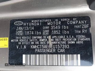 2014 Hyundai Accent GS with VIN KMHCT5AE6EU157393, listed as a IAAI auction lot 42188160 with 221,375 mi miles and . Bid and sale history available at DreamBid. Image 9.