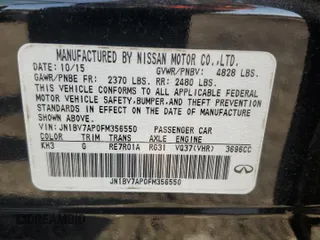 2015 Infiniti Q50 Premium with VIN JN1BV7AP0FM356550, listed as a Copart auction lot 45725045 with 27,725 mi miles and Salvage Title. Bid and sale history available at carsss.com. Image 12.