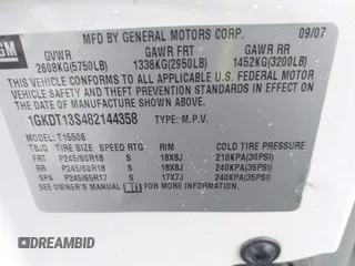 2008 GMC Envoy SLE2 with VIN 1GKDT13S482144358, listed as a IAAI auction lot 41797841 with 123,287 mi miles. Bid and sale history available at carsss.com. Image 9.