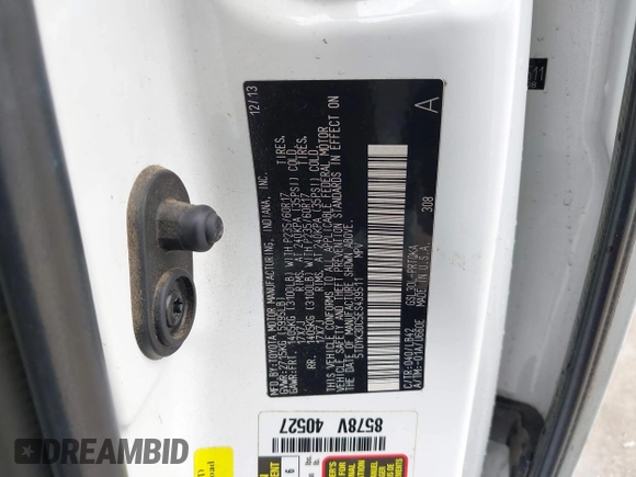 2014 Toyota Sienna XLE z VIN 5TDYK3DC5ES439511, wystawiony jako IAAI lot #41510779 z przebiegiem 218 782 mil mil oraz . Historia ofert i sprzedaży dostępna na DreamBid. Obrazek 9.