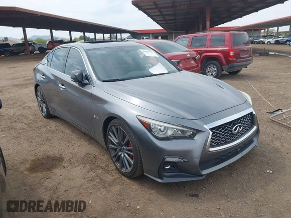 2019 Infiniti Q50 RED SPORT 400 with VIN JN1FV7AP0KM760153, listed as a IAAI auction lot 41895981 with 62,070 mi miles. Bid and sale history available at carsss.com. Image 1.